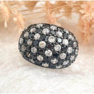 Blue & White CZ Gemstone Domed Sterling Silver 925 Vintage Ring - sz 6